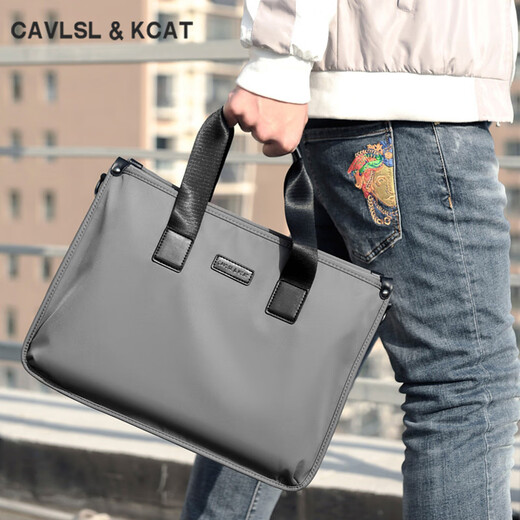 CavlslKcat canvas briefcase men's handbag casual business office computer bag large capacity business trip shoulder crossbody backpack black large bag 15.6 inches 39*11*29cm