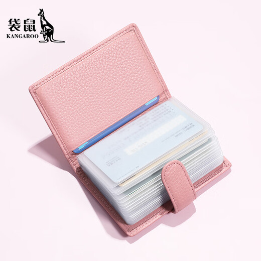 Kangaroo card bag women's genuine leather large capacity card case 2025 new women's ID storage bag pink small card bag cherry blossom powder [22 card size large capacity]