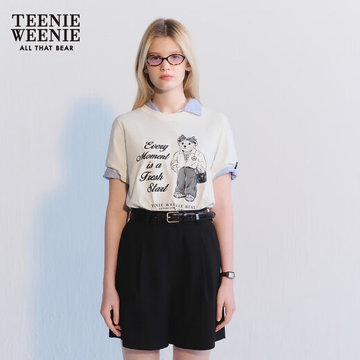 Teenie Weenie小熊女装夏季圆领大熊短袖T恤宽松时髦休闲简约上衣 乳白色 160/S