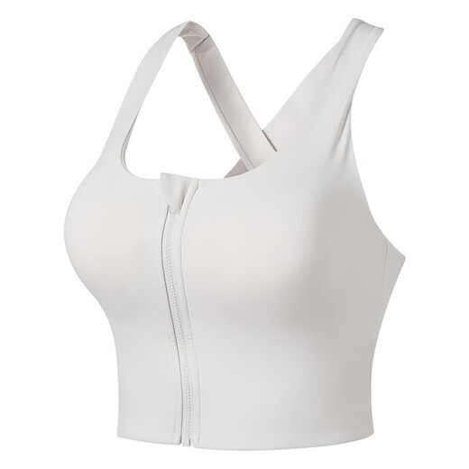 ZHUXIAOPA front zipper shockproof sports bra hollow beautiful back running fitness vest Pilates yoga bra off-white S