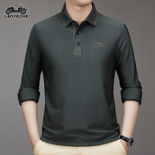 老爷车长袖t恤男士2024秋冬新款中年翻领爸爸装休闲打底Polo衫男 cq3886灰绿 10XL 10590-110斤