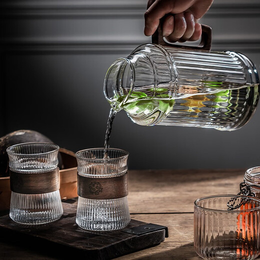 FANKAQI high-looking cold water kettle glass high temperature resistant Chinese herbal tea kettle boiled water cup summer duckbill vertical pattern straight kettle 1500ML