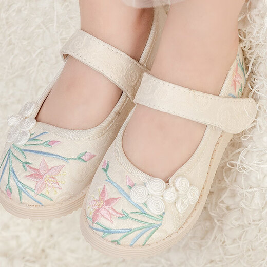 Xier Children's Hanfu shoes Girls' sandals embroidered shoes New Chinese style horse-face skirt shoes Ancient costume old Beijing cloth shoes White size 30-inner length about 18.6cm