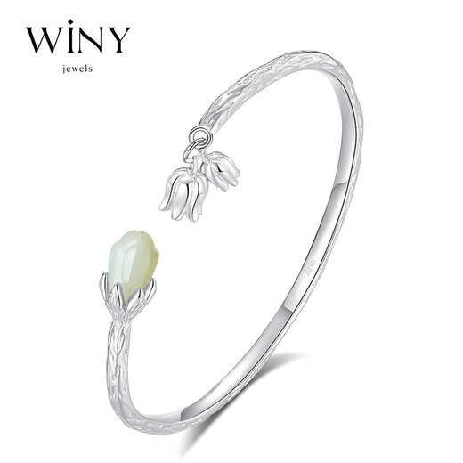 Only (Winy) Hetian jade silver bracelet women's solid pure foot silver 999 bracelet fashionable silver jewelry bracelet plain circle birthday gift