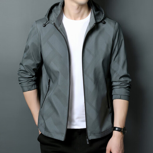
J Jinba Daddy's Spring and Autumn Thin Jacket Middle-aged Men's Stand Collar Spring Casual Loose Hooded Outer k12127 Black M 170