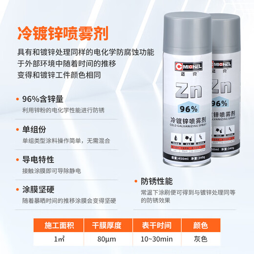 Mike cold galvanized self-spray paint, anti-rust, anti-corrosion and wear-resistant, high zinc content, salt spray-resistant hand spray paint, paint and coating 450ml