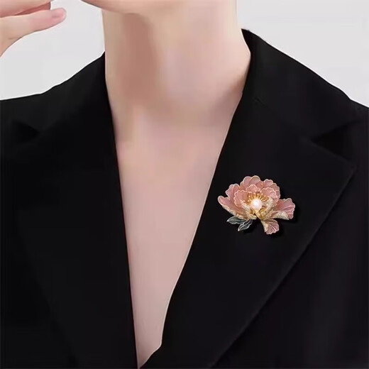 Peony flower brooch for women, high-end women's exquisite national trend Chinese style corsage, classical flower pin, clothing accessories gift, national flower peony pink brooch