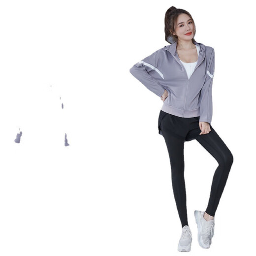 Duofanlian's new yoga suit women's suit fitness clothing spring and autumn gym long-sleeved sportswear slim and thin running style Meisha color [long sleeve] three-piece set TC15915 S