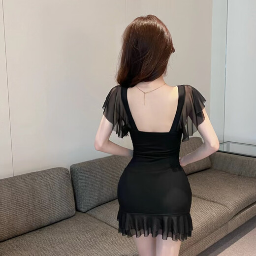 Yi Jingxuan (Yijingxuan) Arbeitskleidung der weiblichen Technikerin sexy Quaste Spliced ​​Ruffled Ränder, damit es schlank und niedrig geschnittenes Netzkleid für Frauen Summer Nightclub Hauptbild L.