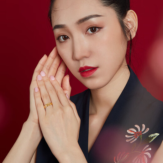 六福珠宝足金车花蛇肚戒黄金戒指女戒活口戒 计价 B01TBGR0020 3.69克(含工费125元)