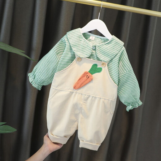 G.DUCKKIDS小黄鸭童装女童秋装套装儿童衣服宝宝胡萝卜背带裤两件套春秋冬季 胡萝卜背带橘色【春秋款】 80 7-11月(建议宝宝75-85cm)cm