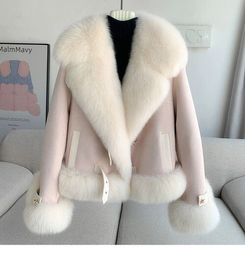 Pier Cardin temperament fur coat women's versatile slim down cotton jacket big fur collar imitation fur top 2025 winter beige L recommended 116-139Jin [Jin equals 0.5 kg]