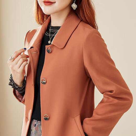 亦朵风衣女春秋女装时尚温柔直筒风衣女中长款气质百搭橘色外套 橘色 XXL