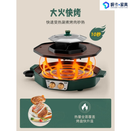 Chuangjingyi chooses grilled and shabu-shabu all-in-one pot, shabu-shabu and grilled all-in-one pot, multi-functional barbecue, barbecue, hot pot, electric grill pan, two-in-one household roasting pan, three-in-one pair, temperature-controlled large red 1800W3-16 people 1-layer pot + gift bag