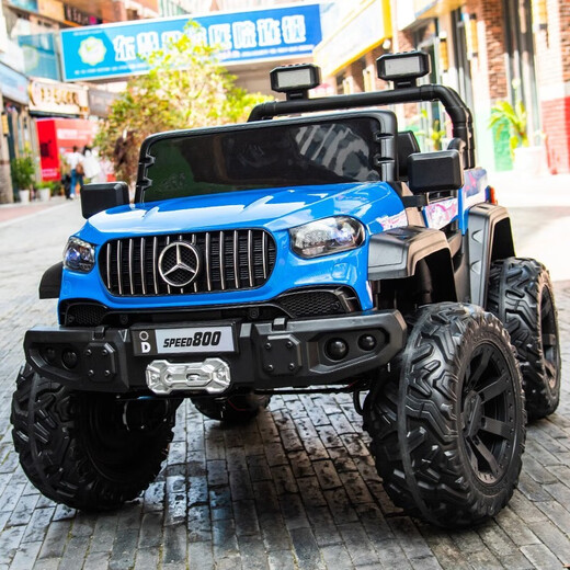 技速超大号儿童电动车双人可做1到5岁宝宝遥控玩具童车小孩可驾驶四驱 A烤漆黑四驱：12V10+软座+全功能