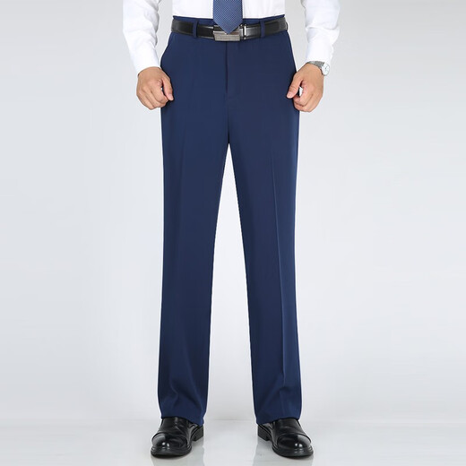 
Park Qi summer thin men's droop free ironing trousers high waist straight loose casual pants business middle-aged suit men's pants [Spring and Autumn Thick] 683 royal blue 33 size 2 feet 6 waist circumference
