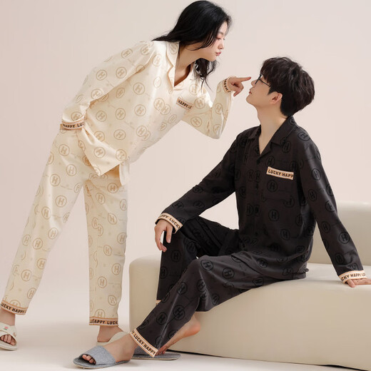 Congxin couple pajamas for women spring and autumn pure cotton long-sleeved 2025 new home clothes set for men can be worn outside in autumn and winter O 8206 two sets for couples M women + 2XL men