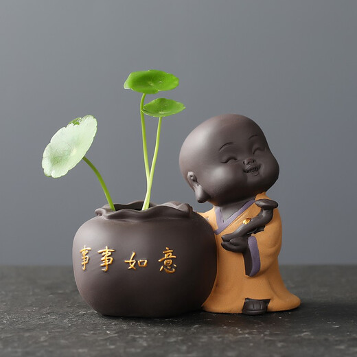 Yuxuan creative purple sand tea pet piano chess calligraphy and painting ornaments handmade small flower pots hydroponic flower arrangement tea play tea tray ornaments everything goes well flower pots-Huang Yi