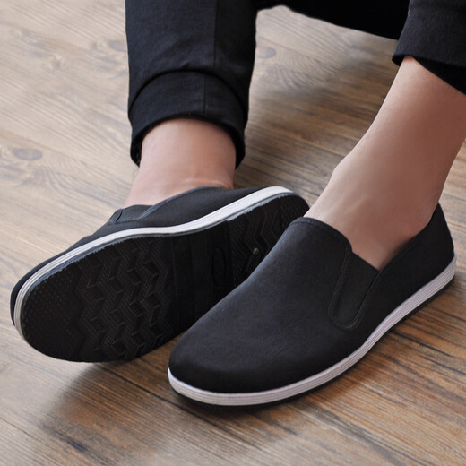Mengxi Old Beijing Cloth Shoes Men's Shoes Mille Layer Black Work Shoes Labor Insurance Shoes Middle-aged and Old Men's Casual Traditional Cloth Shoes Phase Towel Full Rubber Sole 42