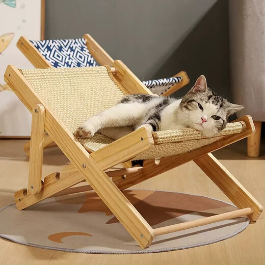 Zigman sisal cat nest summer cat scratching board nest lounge chair cat bed sofa wear-resistant foldable solid wood adjustable cat claw board canvas hammock cat lounge chair