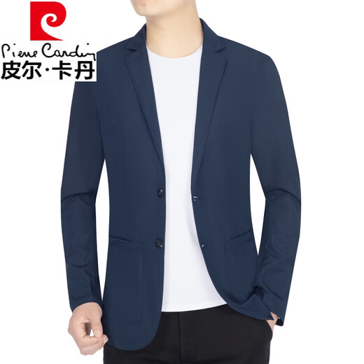 皮尔卡丹夏季西服男商务休闲冰丝透气防嗮衣外套男士夏天薄款西装 藏蓝 3754GF 175/L