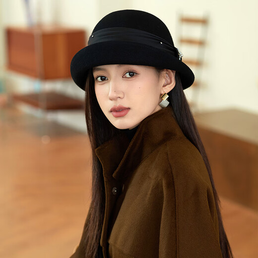 Xiangxue Yuxiu high-end French wool hat for women autumn and winter 2025 new elegant versatile felt hat Hepburn style face-showing small hat for women camel M (56-58cm)