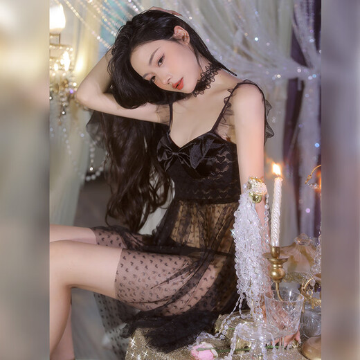 凌普婚纱套装花嫁纯欲新娘制服性感床上战袍秋冬睡衣6630 纯爱新娘黑 头纱+连衣