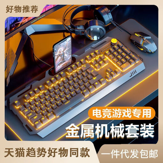 水源道多媒体有线发光键盘鼠标耳机套装電競机械手感网吧电脑笔记 YK200-白色混光【单键盘】