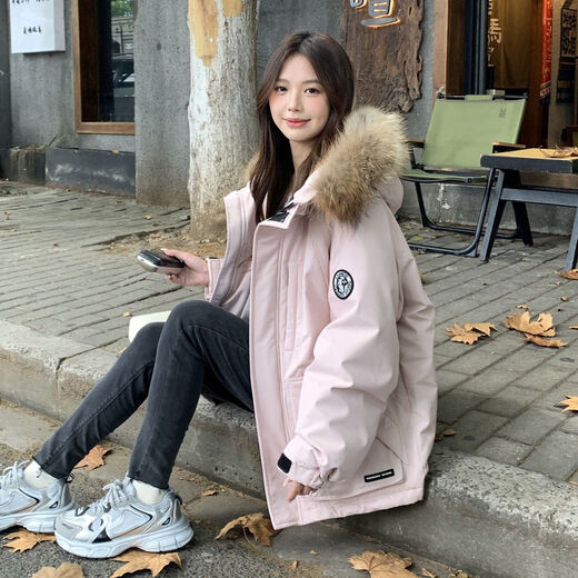 Guilanzi short down jacket for women winter 2025 new small white duck down work jacket thickened fur collar coat navy blue M 110-135Jin Jin equals 0.5 kg