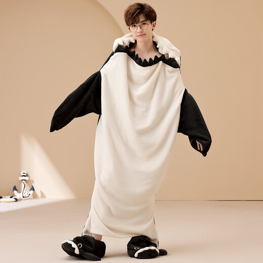 Youshi Fei Shark Couple Pajamas Autumn and Winter Thickened Coral Velvet One-piece Sleeping Bag Cute and Funny Men and Women Social Horror Nightgown JS Velvet #4840 Shark (Including Shoes) 3XL Male 180-200Jin Jin is equal to 0.5 kg