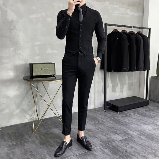 Yimuqi Herrenwelle Weste Herbst und Winteranzug Weste Slim koreanischer Bräutigam Hochzeitsbruomsman Kleidungsauftrag Schwarz Weste s