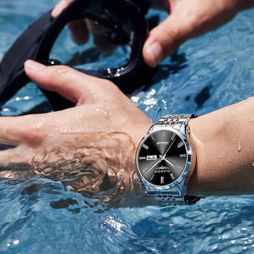 GUANQIN men's watch Swiss quality wear-resistant waterproof luminous fully automatic mechanical watch dual calendar watch men's mechanical watch fully automatic mechanical model-silver shell black surface