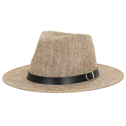 Kamilong Autumn Top Hut Herren-Leinen Sonnenhut Panama Flat Edge Britische Jazzhut High-End Sun Protection Gentleman's Hat Top Hut Gürtel schwarz 58 cm