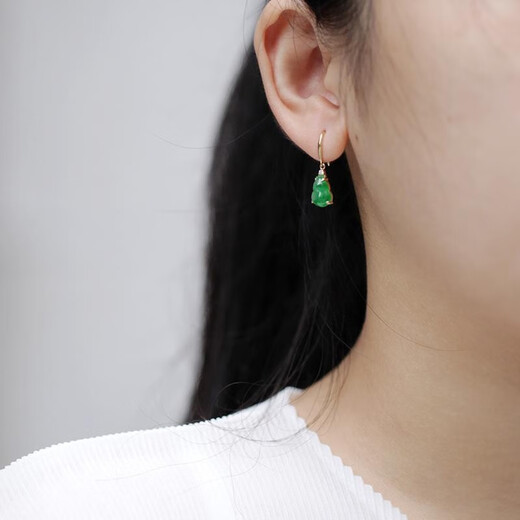 QUAMER spring is gloomy, national style green earrings, green ice penetrating chalcedony gourd earrings, 925 silver