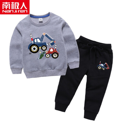 Nanjiren Boys and Girls Suit Sweatshirt Two-piece Children's Suit 2020 Spring New Pure Cotton Cartoon Print Sweatshirt Sports Suit Casual Versatile Baby Clothes XT-087-Gray + Black 130cm