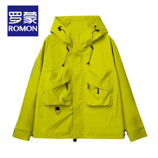 ROMON functional wind outdoor jacket men's spring and autumn new workwear hooded jacket men's windproof mountaineering clothing travel regular style - fluorescent green L size (recommended 110-130 Jin Jin equals 0.5 kg)