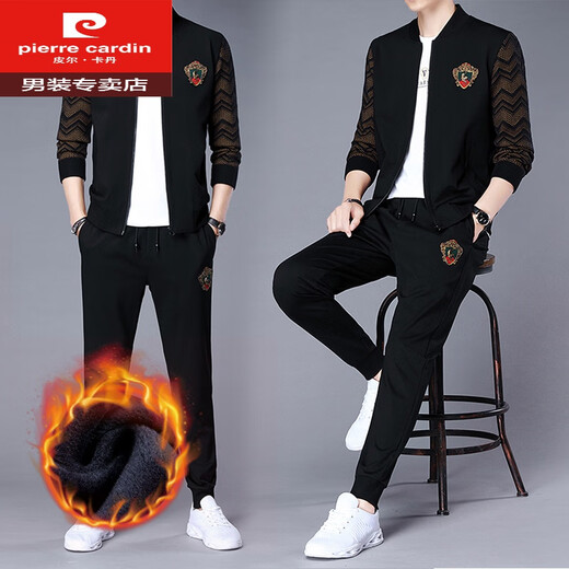 Pierre Cardin (Pierre Cardin) Sportanzug für Männer mit Mulberry Seide 2025 Herbst und Winter Mode hübsches Set mit Hose lässig Sweatshirt Herrenkleidung schwarz 6628 l 175/88a