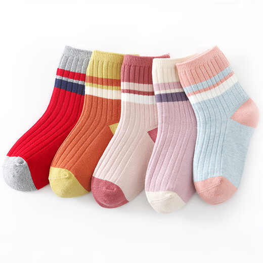 Six-fingered mouse double-needle crafts ~ children's socks autumn and winter boys and girls spring and autumn combed cotton girls medium and large children's mid-calf socks 92 male color (classic) 5 pairs M recommended 4-6 years old (socks label 6-9 years old)