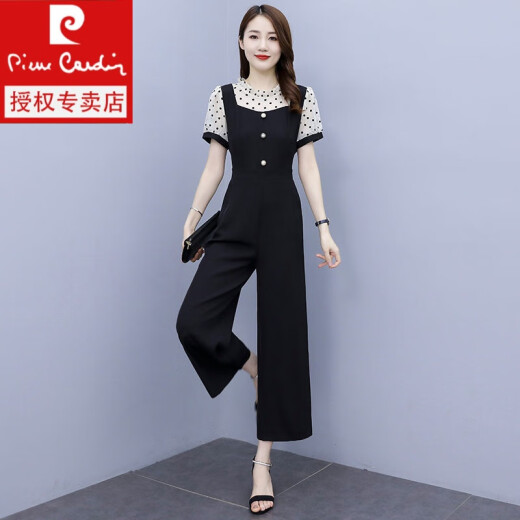 皮尔卡丹（pierre cardin）短袖雪纺阔腿连体裤套装女2024年新款时尚气质夏季薄款一体连衣裤 【1098%23】杏色 连体裤 L 建议105-115斤