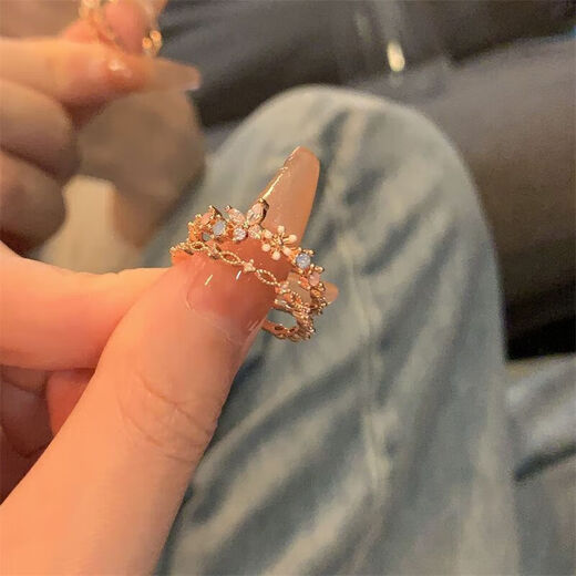 Kuban pig rose gold super fairy butterfly ring female ins niche design light luxury exquisite ring opening trend rose gold butterfly ring