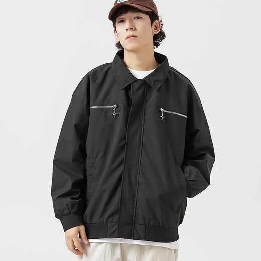 Dingfengbaoluo American high street jacket men's autumn and winter trendy brand loose lapel jacket casual top YM9952 black L