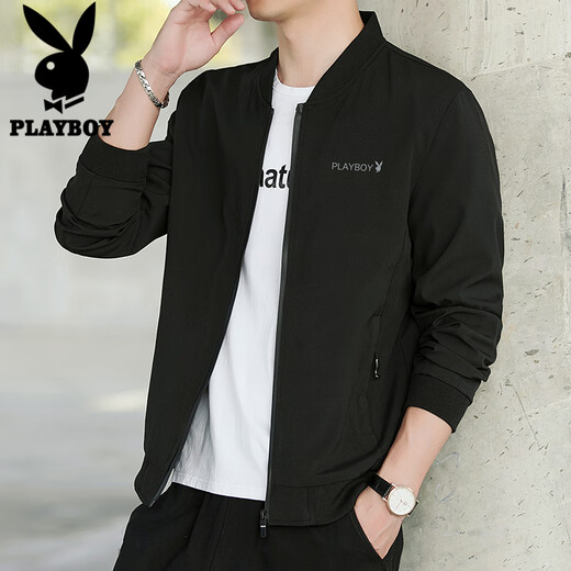 Playboy (PLAYBOY) jacket men's coat men's autumn and winter tops casual trendy slim baseball uniform black 2XL