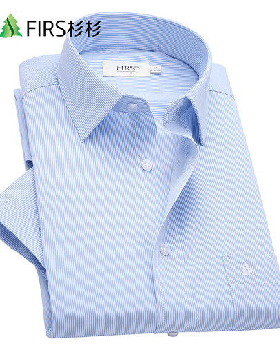 Shanshan Short à manches à manches courtes Men de papa mince de l'âge moyen Business Plaid Stripes décontractées et faciles à maintenir la chemise blanche et blanc rayures 42