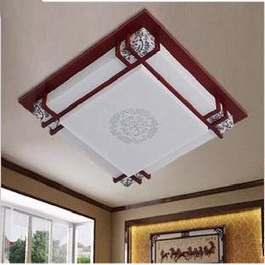 郁朗LED吸顶灯现代中式吸顶灯木艺仿古羊皮灯正方形实木客厅灯卧室灯  08款45*45cm 白光24瓦