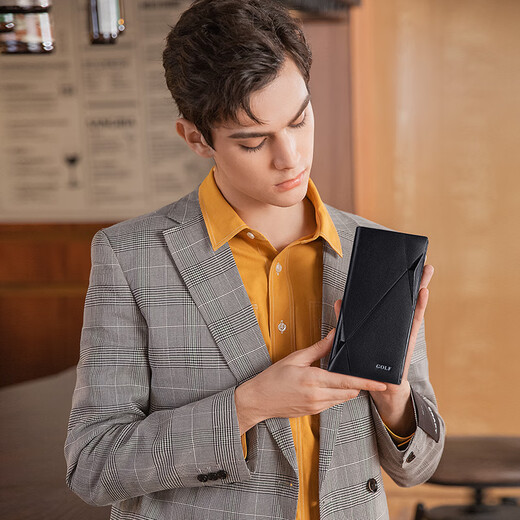 GOLF MADAM男士钱包真皮长款皮夹钱包卡包证件包商务多功能大容量礼物送男友 黑色