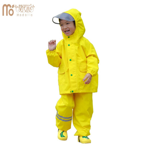 Modal Children's Raincoat with Bibs and Rain Pants One-piece Anji Play Suit Two-Purpose Waterproof Full Body Boys and Girls Kindergarten Suit 901 Yellow (Bibs) M Suitable for Height 105-115cm 4-9 Years Old