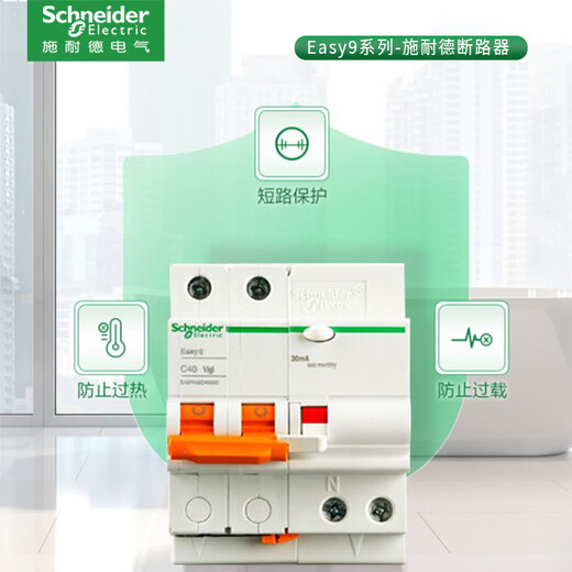 施耐德施耐德空气开关断路器 E9家用空开1P16A~63A 1P+N 2P 3P 4P断路器 4P漏电保护器 40A
