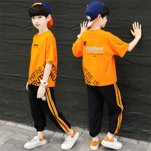 Venetutu Boys Suit Summer Suit 2022 Summer New Medium and Large Children's Suit Short T-shirt Anti-mosquito Pants Little Boy Fashionable Internet Celebrity Sports Two-piece Suit 3-15 Years Old Trendy Green 150 Size Recommended Height About 140 Centimeters