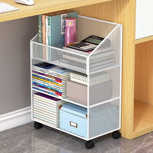 Yisijia Under Desk Storage Rack Bookside Desk File Storage Cabinet Desk Trolley Desk Bottom Desk Bookcase Removable Three-layer White Mobile Model Small Size