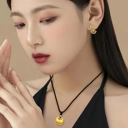 Shengli gold little fat blessing necklace pure gold covered with silver 9999 safety lock pendant small gold lump full moon birthday gift for girlfriend red rope style